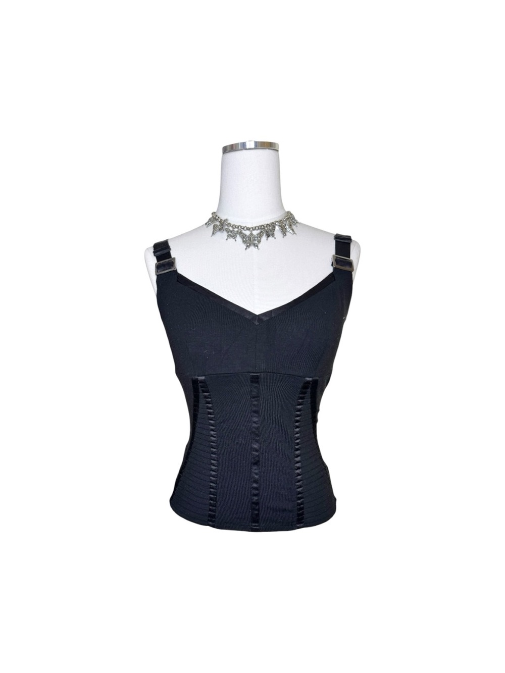 Y2K Kenneth Cole Black Structured Corset-Style Tank Top Size Medium